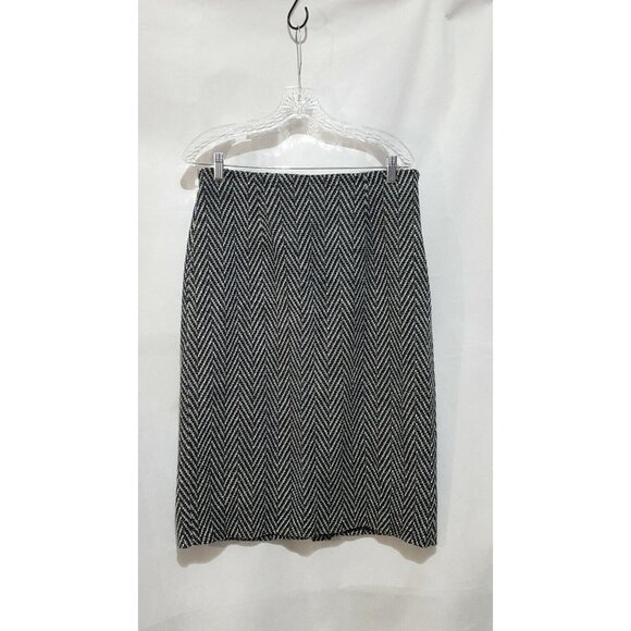 Vintage 90s Skirt Suit Leslie Fay 12 Black Chevron Long Sleeve Faux Leather Trim - Picture 10 of 10